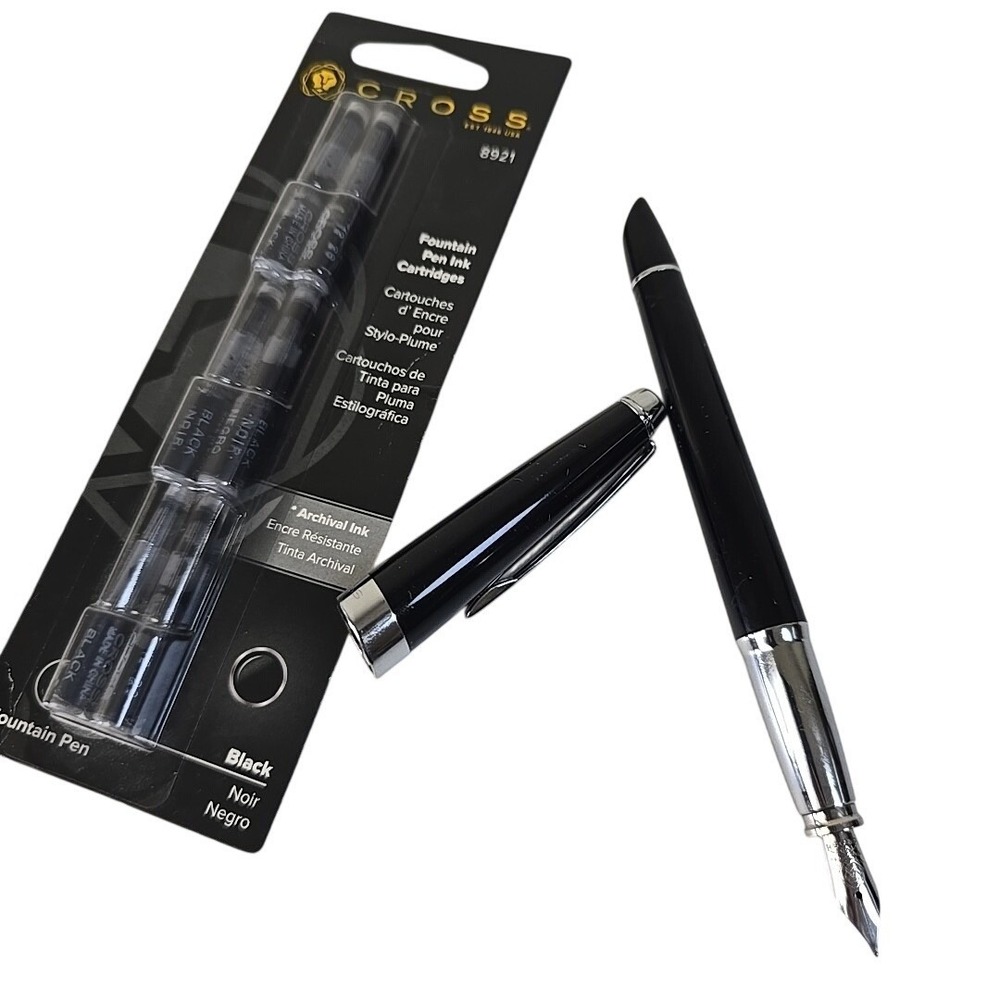 Cross Light Fountain Pen Med Black Lacquer Resin & Chrome with 8921‎ Cartridges
